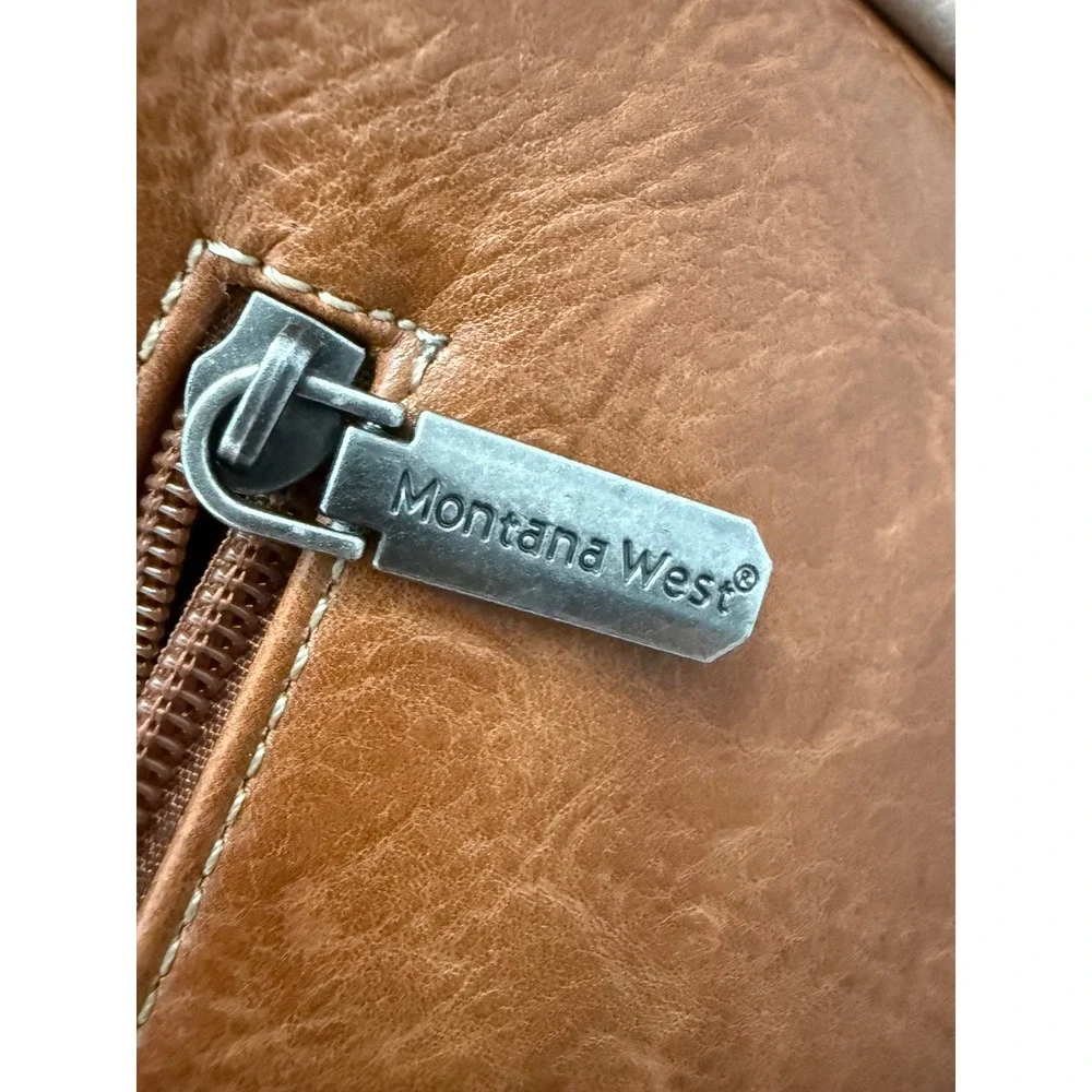 Montana West Western Tooled Shoulder Bag Tote Brown Tan Turquoise Concho Large